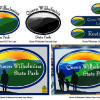 Queen Wilhelmina State Park's Logo-Lodge interior signs- comparison  between Entrance sign design and completed carved sign (carved by David Thompson)  